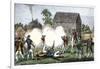 British Troops Firing on Americans at Lexington, First Battle of American Revolution, c.1775-null-Framed Giclee Print