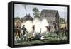 British Troops Firing on Americans at Lexington, First Battle of American Revolution, c.1775-null-Framed Stretched Canvas