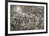 British Troops Force a Line of Artillery Pieces Drawn by Oxen Teams Through the Bush-null-Framed Giclee Print