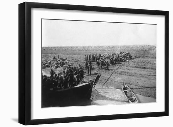 British Troops Unloading Dates on the Shore of the Tigris River, 1918-null-Framed Giclee Print