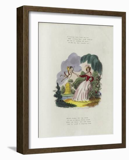 British Valentine Card with an Image of a Cherub Delivering a Valentine's Card to a Woman-null-Framed Giclee Print