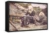 British Vickers Machine Gun Crew on the Some, Wearing Helmets as Protection Against German…-English Photographer-Framed Stretched Canvas