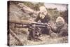 British Vickers Machine Gun Crew on the Some, Wearing Helmets as Protection Against German…-English Photographer-Stretched Canvas