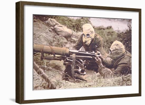 British Vickers Machine Gun Crew on the Some, Wearing Helmets as Protection Against German…-English Photographer-Framed Photographic Print