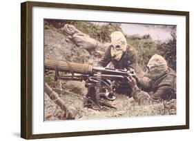 British Vickers Machine Gun Crew on the Some, Wearing Helmets as Protection Against German…-English Photographer-Framed Photographic Print