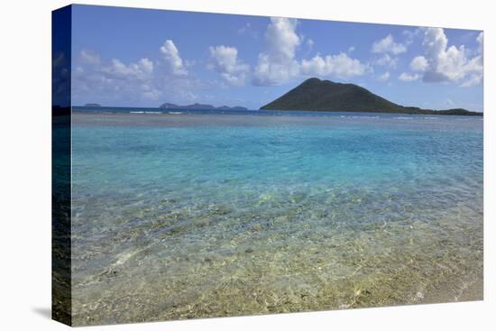 British Virgin Islands, Marina Cay. Shallow Reef at Marina Cay with Beef Island in the Background-Kevin Oke-Stretched Canvas