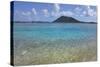 British Virgin Islands, Marina Cay. Shallow Reef at Marina Cay with Beef Island in the Background-Kevin Oke-Stretched Canvas