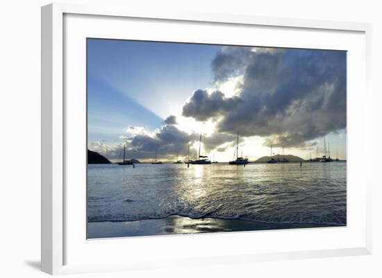 British Virgin Islands, Sandy Cay, Tortola. Sailboats at Anchor in Cane Garden Bay-Kevin Oke-Framed Photographic Print