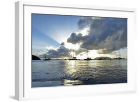 British Virgin Islands, Sandy Cay, Tortola. Sailboats at Anchor in Cane Garden Bay-Kevin Oke-Framed Photographic Print