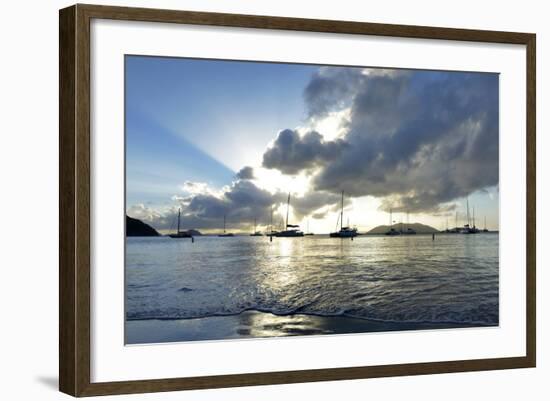 British Virgin Islands, Sandy Cay, Tortola. Sailboats at Anchor in Cane Garden Bay-Kevin Oke-Framed Photographic Print