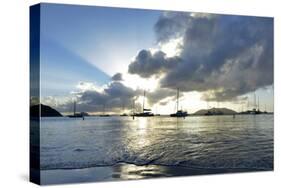 British Virgin Islands, Sandy Cay, Tortola. Sailboats at Anchor in Cane Garden Bay-Kevin Oke-Stretched Canvas