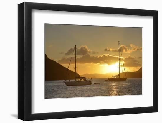 British Virgin Islands, Tortola. Caribbean Sunset with Sailboats at Soper's Hole, West End-Kevin Oke-Framed Photographic Print