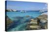 British Virgin Islands, Virgin Gorda. Boats and Tourists at the Baths-Kevin Oke-Stretched Canvas