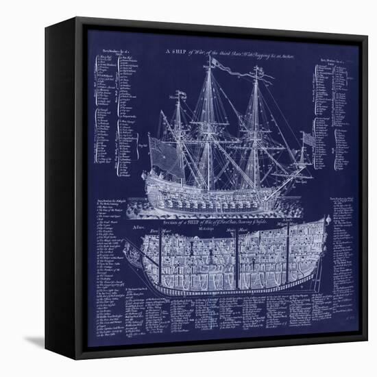 British War Ship Blueprint-Tina Lavoie-Framed Stretched Canvas