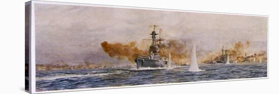 British Warships "Royal Oak" "Acasta" "Benbow" Superb" and "Canada" in Action-William Lionel Wyllie-Stretched Canvas