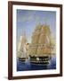 British Warships Saluting Passing of Steamship, Detail, Oil on Canvas-null-Framed Giclee Print