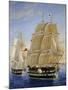 British Warships Saluting Passing of Steamship, Detail, Oil on Canvas-null-Mounted Giclee Print