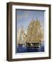 British Warships Saluting Passing of Steamship, Detail, Oil on Canvas-null-Framed Giclee Print