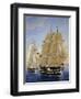 British Warships Saluting Passing of Steamship, Detail, Oil on Canvas-null-Framed Giclee Print