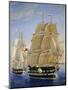 British Warships Saluting Passing of Steamship, Detail, Oil on Canvas-null-Mounted Giclee Print