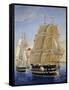 British Warships Saluting Passing of Steamship, Detail, Oil on Canvas-null-Framed Stretched Canvas