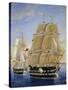 British Warships Saluting Passing of Steamship, Detail, Oil on Canvas-null-Stretched Canvas