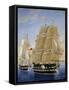 British Warships Saluting Passing of Steamship, Detail, Oil on Canvas-null-Framed Stretched Canvas