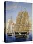 British Warships Saluting Passing of Steamship, Detail, Oil on Canvas-null-Stretched Canvas