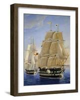 British Warships Saluting Passing of Steamship, Detail, Oil on Canvas-null-Framed Giclee Print