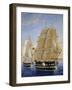 British Warships Saluting Passing of Steamship, Detail, Oil on Canvas-null-Framed Giclee Print