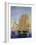 British Warships Saluting Passing of Steamship, Detail, Oil on Canvas-null-Framed Giclee Print