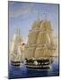 British Warships Saluting Passing of Steamship, Detail, Oil on Canvas-null-Mounted Giclee Print