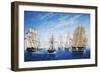 British Warships Saluting Passing Steamer, Oil on Canvas. 19th Century-null-Framed Giclee Print