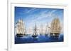 British Warships Saluting Passing Steamer, Oil on Canvas. 19th Century-null-Framed Giclee Print