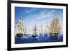 British Warships Saluting Passing Steamer, Oil on Canvas. 19th Century-null-Framed Giclee Print