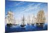 British Warships Saluting Passing Steamer, Oil on Canvas. 19th Century-null-Mounted Giclee Print