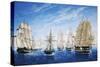 British Warships Saluting Passing Steamer, Oil on Canvas. 19th Century-null-Stretched Canvas