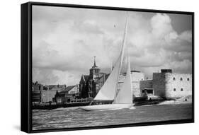 British Yacht Sceptre in Portsmouth Harbor, Making Trail Run For America's Cup Race-Mark Kauffman-Framed Stretched Canvas