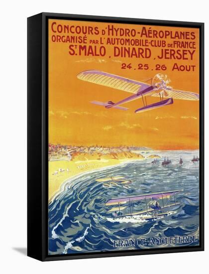 Brittany, France - View of Float Planes in Air and Water Poster-Lantern Press-Framed Stretched Canvas