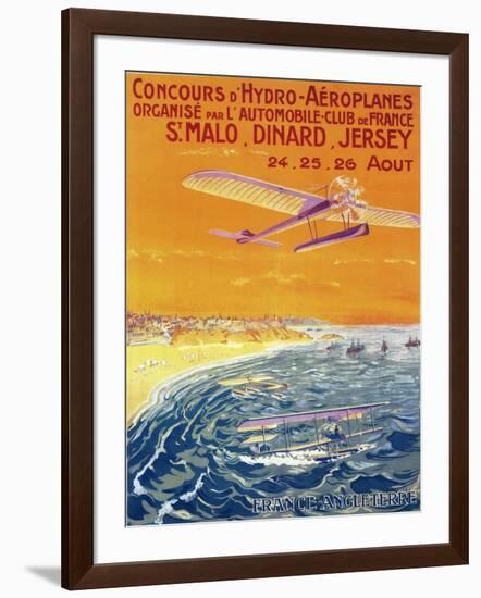 Brittany, France - View of Float Planes in Air and Water Poster-Lantern Press-Framed Art Print