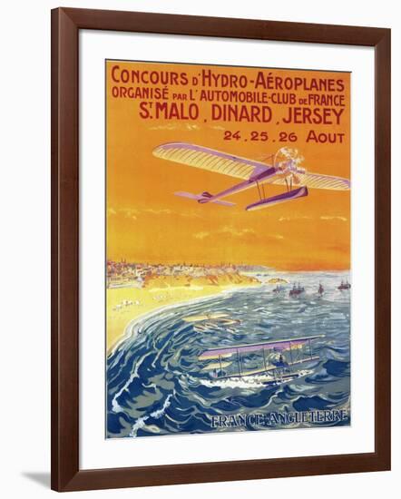 Brittany, France - View of Float Planes in Air and Water Poster-Lantern Press-Framed Art Print