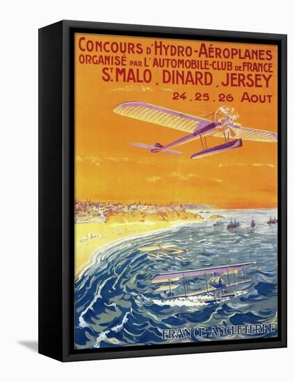 Brittany, France - View of Float Planes in Air and Water Poster-Lantern Press-Framed Stretched Canvas