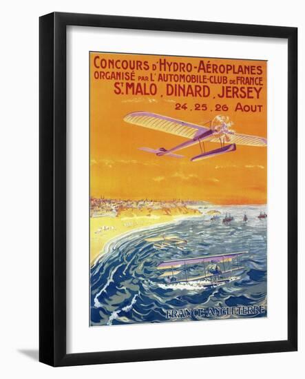 Brittany, France - View of Float Planes in Air and Water Poster-Lantern Press-Framed Art Print