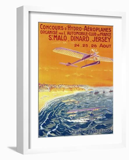 Brittany, France - View of Float Planes in Air and Water Poster-Lantern Press-Framed Art Print