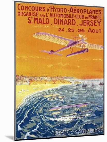 Brittany, France - View of Float Planes in Air and Water Poster-Lantern Press-Mounted Art Print