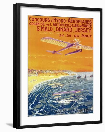 Brittany, France - View of Float Planes in Air and Water Poster-Lantern Press-Framed Art Print