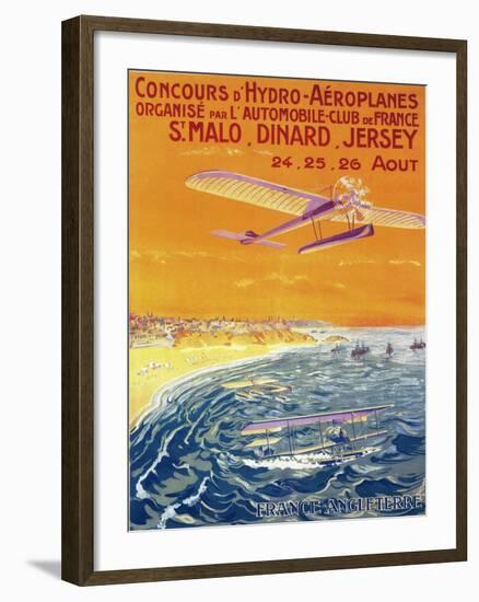 Brittany, France - View of Float Planes in Air and Water Poster-Lantern Press-Framed Art Print