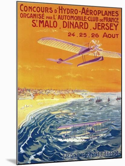 Brittany, France - View of Float Planes in Air and Water Poster-Lantern Press-Mounted Art Print