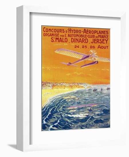 Brittany, France - View of Float Planes in Air and Water Poster-Lantern Press-Framed Art Print