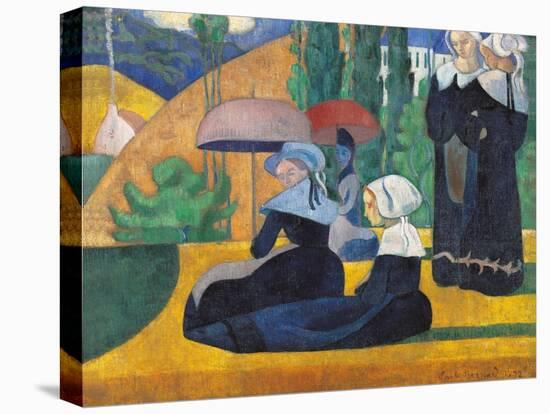 Brittany Women with Umbrellas-Emile Bernard-Stretched Canvas